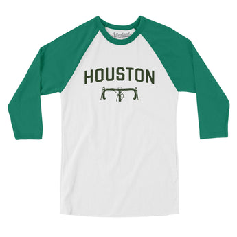 Houston Cycling Men/Unisex Raglan 3/4 Sleeve T-Shirt-White with Kelly-Allegiant Goods Co. Vintage Sports Apparel