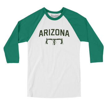 Arizona Cycling Men/Unisex Raglan 3/4 Sleeve T-Shirt-White with Kelly-Allegiant Goods Co. Vintage Sports Apparel