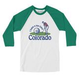 I Have A Tee Time In Colorado Men/Unisex Raglan 3/4 Sleeve T-Shirt-White with Kelly-Allegiant Goods Co. Vintage Sports Apparel