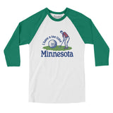 I Have A Tee Time In Minnesota Men/Unisex Raglan 3/4 Sleeve T-Shirt-White with Kelly-Allegiant Goods Co. Vintage Sports Apparel