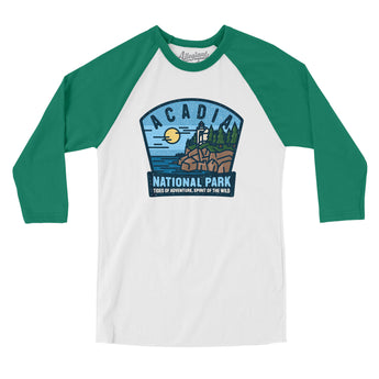 Acadia National Park Badge Men/Unisex Raglan 3/4 Sleeve T-Shirt-Allegiant Goods Co. Vintage Sports Apparel
