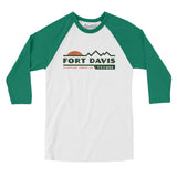 Fort Davis Mountain Sunset Men/Unisex Raglan 3/4 Sleeve T-Shirt-White with Kelly-Allegiant Goods Co. Vintage Sports Apparel