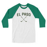 El Paso Golf Men/Unisex Raglan 3/4 Sleeve T-Shirt-White with Kelly-Allegiant Goods Co. Vintage Sports Apparel