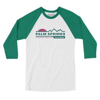 Palm Springs Mountain Sunset Men/Unisex Raglan 3/4 Sleeve T-Shirt-White with Kelly-Allegiant Goods Co. Vintage Sports Apparel