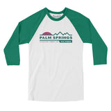 Palm Springs Mountain Sunset Men/Unisex Raglan 3/4 Sleeve T-Shirt-White with Kelly-Allegiant Goods Co. Vintage Sports Apparel