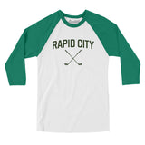 Rapid City Golf Men/Unisex Raglan 3/4 Sleeve T-Shirt-White with Kelly-Allegiant Goods Co. Vintage Sports Apparel