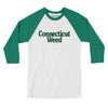 Connecticut Weed Men/Unisex Raglan 3/4 Sleeve T-Shirt-White with Kelly-Allegiant Goods Co. Vintage Sports Apparel