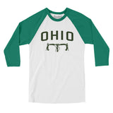 Ohio Cycling Men/Unisex Raglan 3/4 Sleeve T-Shirt-White with Kelly-Allegiant Goods Co. Vintage Sports Apparel