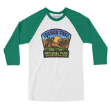 Joshua Tree National Park Badge Men/Unisex Raglan 3/4 Sleeve T-Shirt-White with Kelly-Allegiant Goods Co. Vintage Sports Apparel