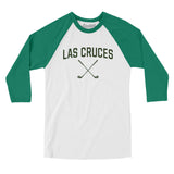 Las Cruces Golf Men/Unisex Raglan 3/4 Sleeve T-Shirt-White with Kelly-Allegiant Goods Co. Vintage Sports Apparel