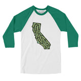 California Golf Course Men/Unisex Raglan 3/4 Sleeve T-Shirt-White with Kelly-Allegiant Goods Co. Vintage Sports Apparel