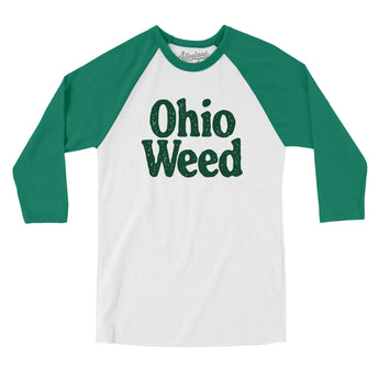 Ohio Weed Men/Unisex Raglan 3/4 Sleeve T-Shirt-White with Kelly-Allegiant Goods Co. Vintage Sports Apparel