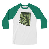 Arizona Golf Course Men/Unisex Raglan 3/4 Sleeve T-Shirt-White with Kelly-Allegiant Goods Co. Vintage Sports Apparel