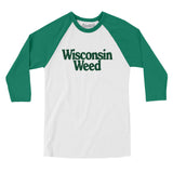 Wisconsin Weed Men/Unisex Raglan 3/4 Sleeve T-Shirt-White with Kelly-Allegiant Goods Co. Vintage Sports Apparel
