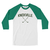 Knoxville Golf Men/Unisex Raglan 3/4 Sleeve T-Shirt-White with Kelly-Allegiant Goods Co. Vintage Sports Apparel