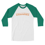 Actually It's Pronounced Kissimmee Men/Unisex Raglan 3/4 Sleeve T-Shirt-White with Kelly-Allegiant Goods Co. Vintage Sports Apparel