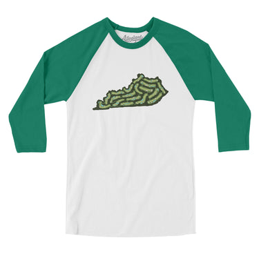 Kentucky Golf Course Men/Unisex Raglan 3/4 Sleeve T-Shirt-White with Kelly-Allegiant Goods Co. Vintage Sports Apparel