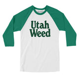 Utah Weed Men/Unisex Raglan 3/4 Sleeve T-Shirt-White with Kelly-Allegiant Goods Co. Vintage Sports Apparel