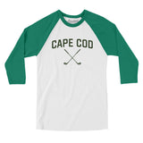 Cape Cod Golf Men/Unisex Raglan 3/4 Sleeve T-Shirt-White with Kelly-Allegiant Goods Co. Vintage Sports Apparel