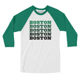 Boston Repeat Men/Unisex Raglan 3/4 Sleeve T-Shirt-White with Kelly-Allegiant Goods Co. Vintage Sports Apparel