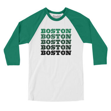 Boston Repeat Men/Unisex Raglan 3/4 Sleeve T-Shirt-White with Kelly-Allegiant Goods Co. Vintage Sports Apparel