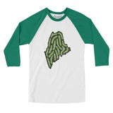 Maine Golf Course Men/Unisex Raglan 3/4 Sleeve T-Shirt-White with Kelly-Allegiant Goods Co. Vintage Sports Apparel