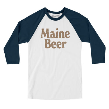 Maine Beer Men/Unisex Raglan 3/4 Sleeve T-Shirt-White with Navy-Allegiant Goods Co. Vintage Sports Apparel