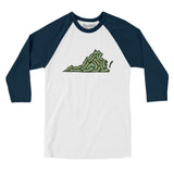 Virginia Golf Course Men/Unisex Raglan 3/4 Sleeve T-Shirt-White with Navy-Allegiant Goods Co. Vintage Sports Apparel