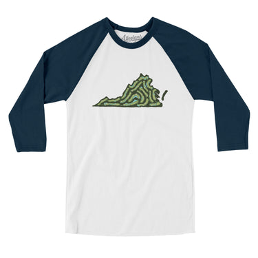 Virginia Golf Course Men/Unisex Raglan 3/4 Sleeve T-Shirt-White with Navy-Allegiant Goods Co. Vintage Sports Apparel