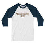 Massachusetts Beer Men/Unisex Raglan 3/4 Sleeve T-Shirt-White with Navy-Allegiant Goods Co. Vintage Sports Apparel
