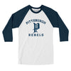 Pittsburgh Rebels Men/Unisex Raglan 3/4 Sleeve T-Shirt-White with Navy-Allegiant Goods Co. Vintage Sports Apparel