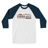 Cañon City Mountain Sunset Men/Unisex Raglan 3/4 Sleeve T-Shirt-White with Navy-Allegiant Goods Co. Vintage Sports Apparel
