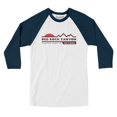 Red Rock Canyon Sunset Men/Unisex Raglan 3/4 Sleeve T-Shirt-White with Navy-Allegiant Goods Co. Vintage Sports Apparel