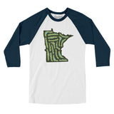 Minnesota Golf Course Men/Unisex Raglan 3/4 Sleeve T-Shirt-White with Navy-Allegiant Goods Co. Vintage Sports Apparel