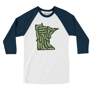 Minnesota Golf Course Men/Unisex Raglan 3/4 Sleeve T-Shirt-White with Navy-Allegiant Goods Co. Vintage Sports Apparel