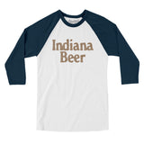 Indiana Beer Men/Unisex Raglan 3/4 Sleeve T-Shirt-White with Navy-Allegiant Goods Co. Vintage Sports Apparel