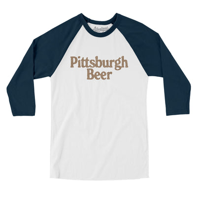 Pittsburgh Beer Men/Unisex Raglan 3/4 Sleeve T-Shirt-White with Navy-Allegiant Goods Co. Vintage Sports Apparel