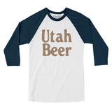 Utah Beer Men/Unisex Raglan 3/4 Sleeve T-Shirt-White with Navy-Allegiant Goods Co. Vintage Sports Apparel