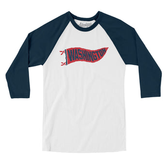 Washington Pennant Men/Unisex Raglan 3/4 Sleeve T-Shirt-White with Navy-Allegiant Goods Co. Vintage Sports Apparel