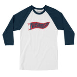 Washington Pennant Men/Unisex Raglan 3/4 Sleeve T-Shirt-White with Navy-Allegiant Goods Co. Vintage Sports Apparel