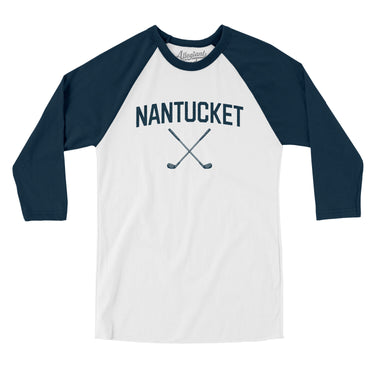 Nantucket Golf Men/Unisex Raglan 3/4 Sleeve T-Shirt-White with Navy-Allegiant Goods Co. Vintage Sports Apparel