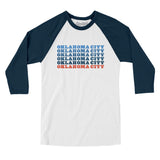 Oklahoma City Repeat Men/Unisex Raglan 3/4 Sleeve T-Shirt-White with Navy-Allegiant Goods Co. Vintage Sports Apparel