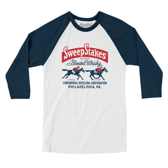Sweepstakes Blended Whisky Men/Unisex Raglan 3/4 Sleeve T-Shirt-White with Navy-Allegiant Goods Co. Vintage Sports Apparel