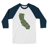 California Golf Course Men/Unisex Raglan 3/4 Sleeve T-Shirt-White with Navy-Allegiant Goods Co. Vintage Sports Apparel
