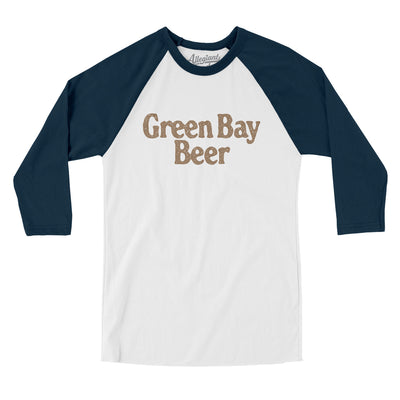 Green Bay Beer Men/Unisex Raglan 3/4 Sleeve T-Shirt-White with Navy-Allegiant Goods Co. Vintage Sports Apparel