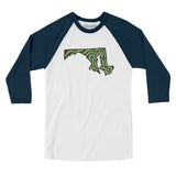 Maryland Golf Course Men/Unisex Raglan 3/4 Sleeve T-Shirt-White with Navy-Allegiant Goods Co. Vintage Sports Apparel