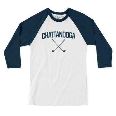 Chattanooga Golf Men/Unisex Raglan 3/4 Sleeve T-Shirt-White with Navy-Allegiant Goods Co. Vintage Sports Apparel