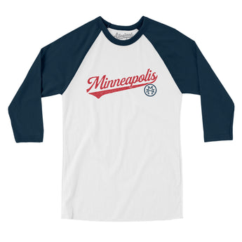 Minneapolis Vintage Script Men/Unisex Raglan 3/4 Sleeve T-Shirt-Allegiant Goods Co. Vintage Sports Apparel