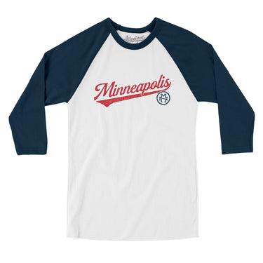 Minneapolis Vintage Script Men/Unisex Raglan 3/4 Sleeve T-Shirt-Allegiant Goods Co. Vintage Sports Apparel