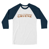 Actually It's Pronounced Gruene Men/Unisex Raglan 3/4 Sleeve T-Shirt-White with Navy-Allegiant Goods Co. Vintage Sports Apparel
